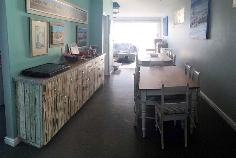 View from kitchen through dining area to the sea