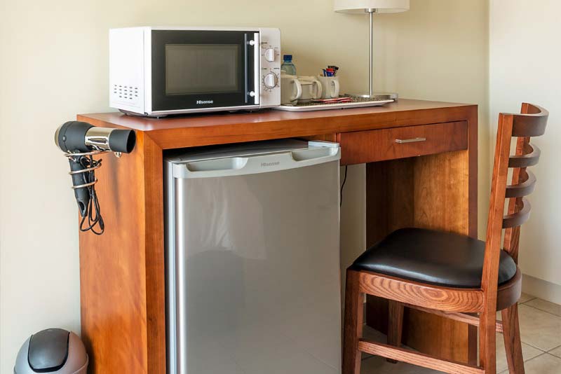 Bar fridge and microwave