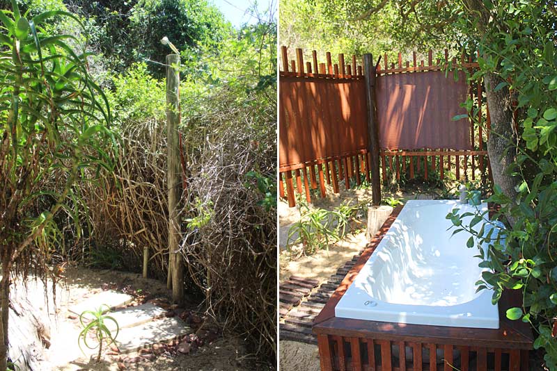 Private outdoor shower and bath for balmy evenings.