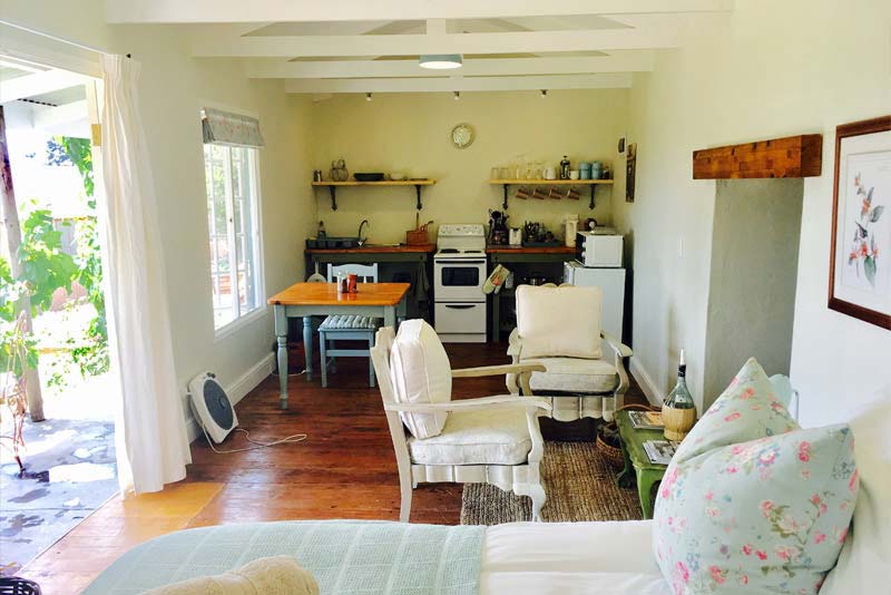 Kiku Cottage view from bedroom to kitchen area 