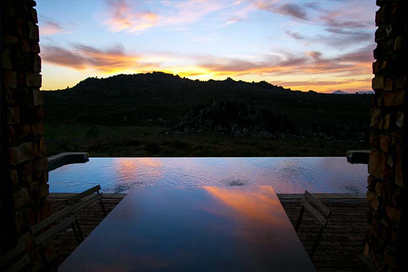 Restio Cottage Pool at Sunset